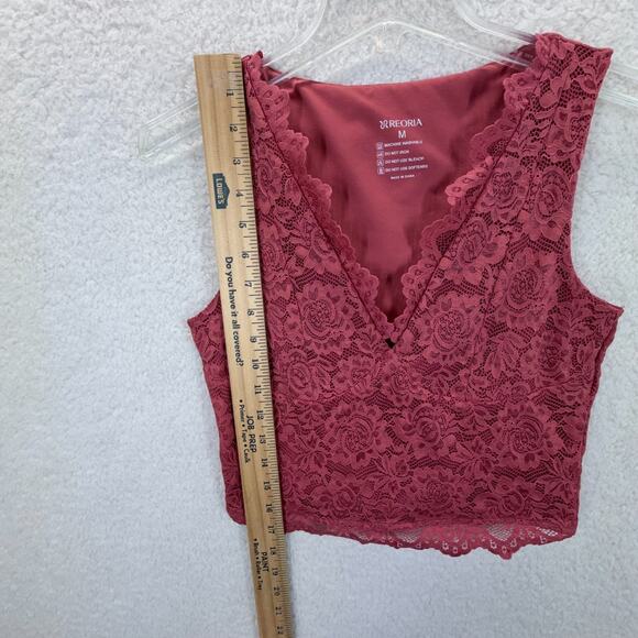 Reoria Lace Trim Top Women Sze M V Neck Sleeveless Crop Top Floral Y2K Going Out - Picture 7 of 11